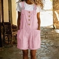 thumbnail image 2 of Women's Plus Pants, Cotton Linen Blend, Solid Sleeveless Suspender Mini Jumpsuit, Pocket Long Pants for Women, Casual Spring Daily Vacation | TruHer,Pink 2XL, 2 of 6