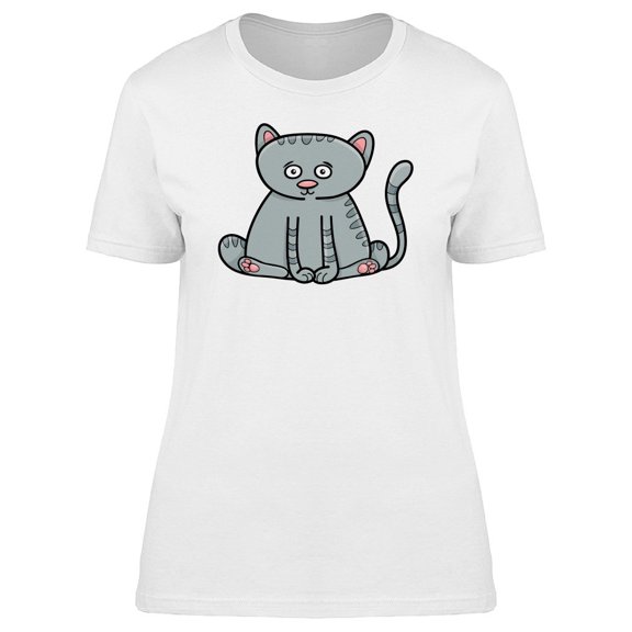 Adorable Grey Kitten Cartoon Tee Women's -Image by Shutterstock