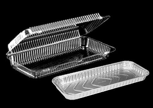 Handi-Foil 12" x 5" Aluminum Foil Danish/Cake Pan w/Clear Hinged Tray HFA# 4053 