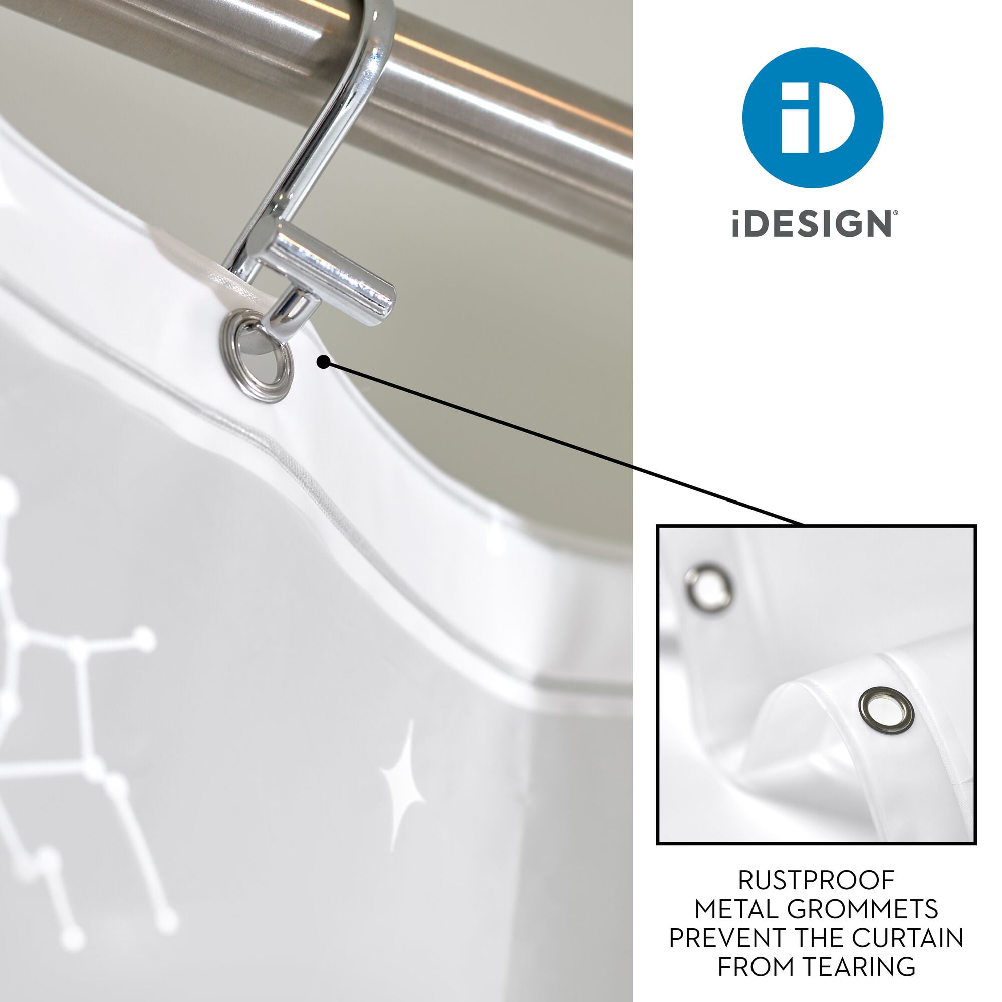 iDesign Waterproof PEVA Shower Curtain, Constellation, White/Frost