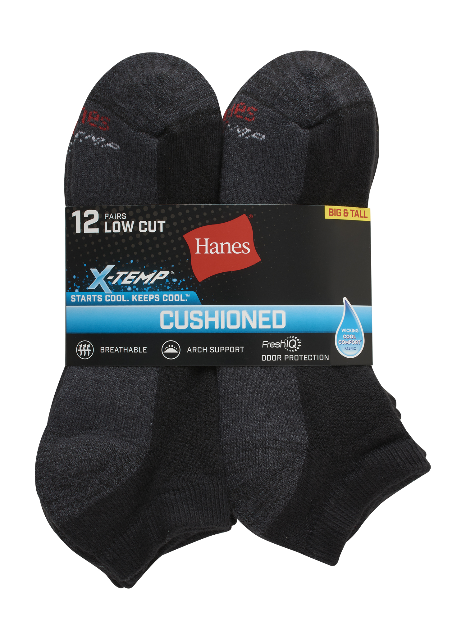 Hanes Men's X-Temp Cushioned Low-Cut Socks, 12-Pack, Big & Tall photo 2