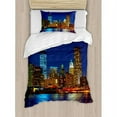thumbnail image 3 of Urban Duvet Cover Set Queen Size, Manhattan Sunset Skyline Famous New York Cityscape High Rise Buildings Skyscrapers, Decorative 3 Piece Bedding Set with 2 Pillow Shams, Multicolor, by Ambesonne, 3 of 3