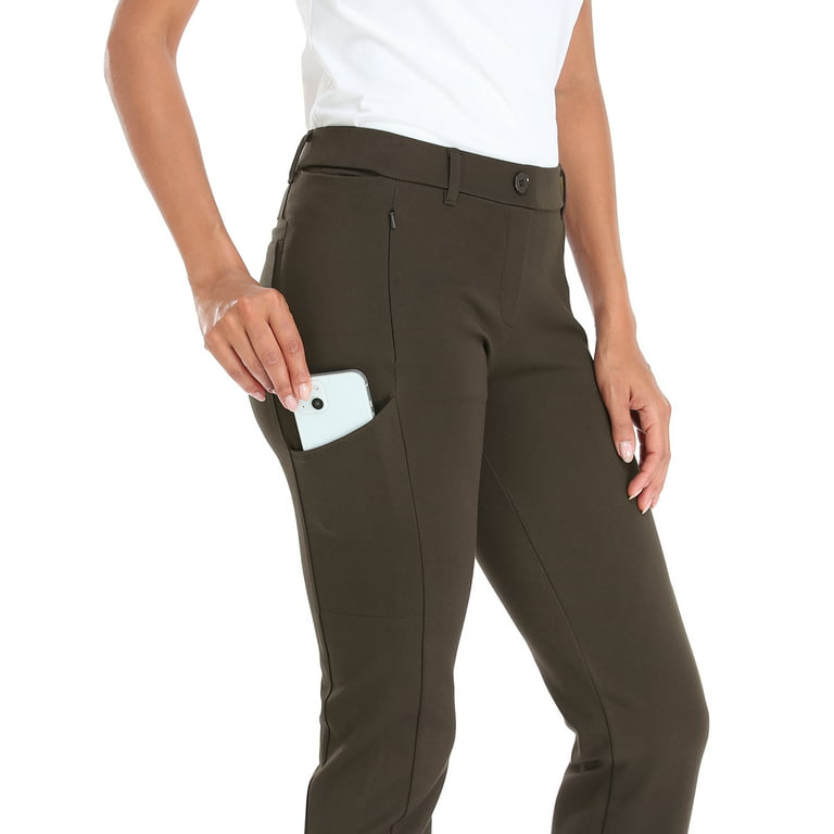 HDE Yoga Dress Pants for Women Straight Leg Pull On Pants with 8 Pockets  Brown - XL Regular