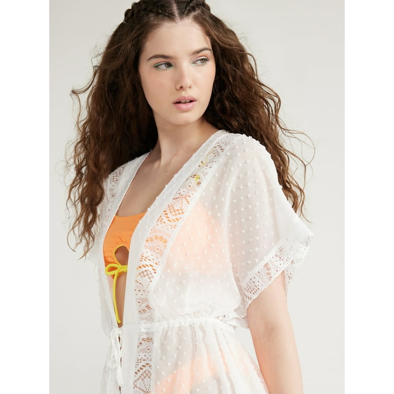 No Boundaries Juniors Tie Front Coverup with Wide Sleeves Sizes S