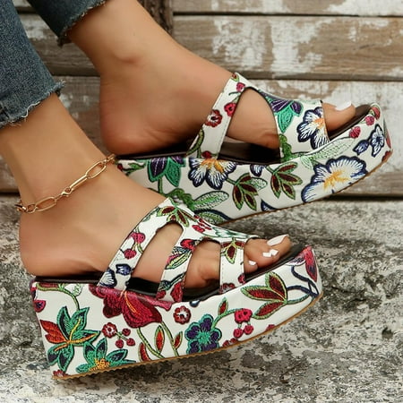 

Slippers for Women Gnobogi Women s Thick Sole Slippers Comfortable Embroidered Sandals Casual Flip Flops