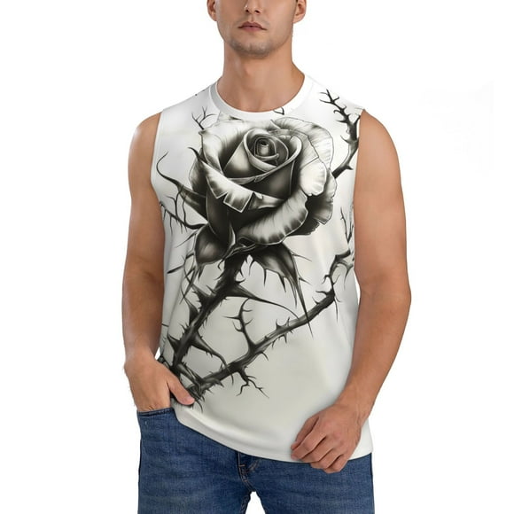 Balery Black And White Rose Camisetas sin mangas para hombre, absorbe la humedad y protege contra el mal olor.-X-Large