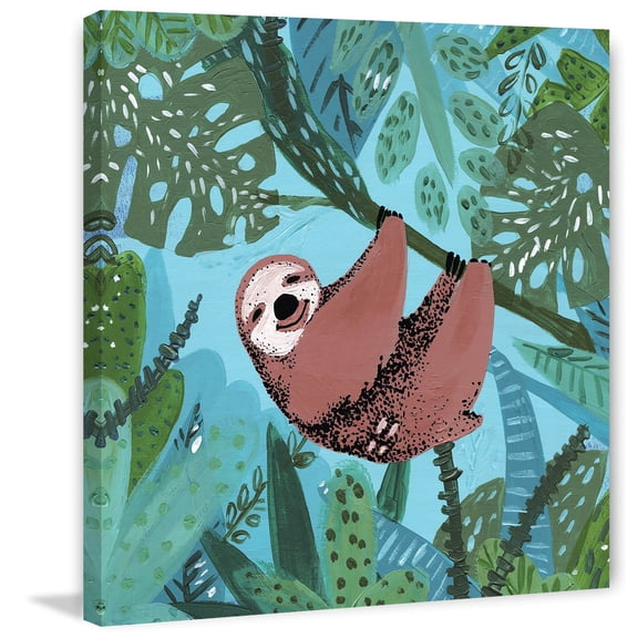 Hanging Happy Sloth Painting Print on Wrapped Canvas