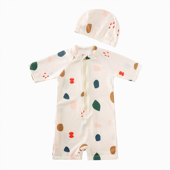 Ymyiu Toddler Boy One Piece Swimsuit Baby Boy Swimsuit One Piece Short Sleeve Rash Guard Zipper Swimwear Toddler Bathing Suit Infant Beach Outfits 5T 6T (Khaki,5-6 Years)