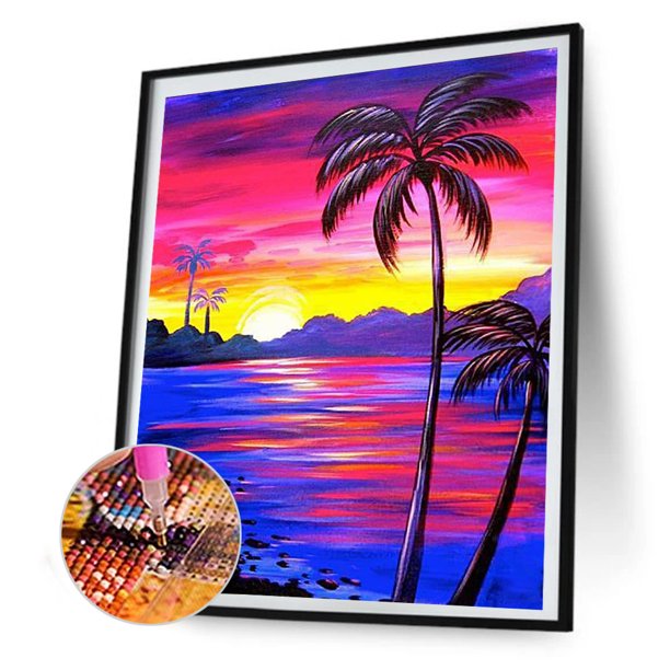 Cuadros Decorativos Coconut Grove Beach 5D DIY Diamante Pintura Rhinestone Taladro Redondo Completo (NH2156) Wdftyju embutido en tela
