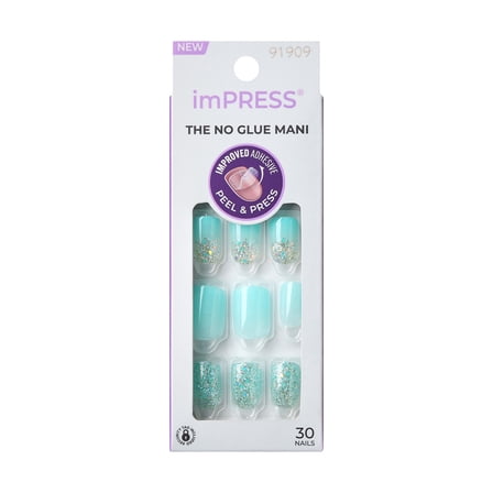 imPRESS Manicure Press On Nails, No Glue Needed, Blue, Short Squoval, 30 Ct.