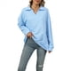 thumbnail image 3 of Camisetas para Mujer, de Larga, con Banda en la Parte Inferior, Informales, de Negocios, con Cuello en V Azul L, 3 of 10