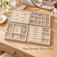 thumbnail image 5 of 4-Pack Jewelry Tray Drawer Organizer, Stackable Velvet Jewelry Storage Trays for Rings, Earrings, Necklaces and Bracelets, Beige, 8.27 x 4.92 in, 5 of 8