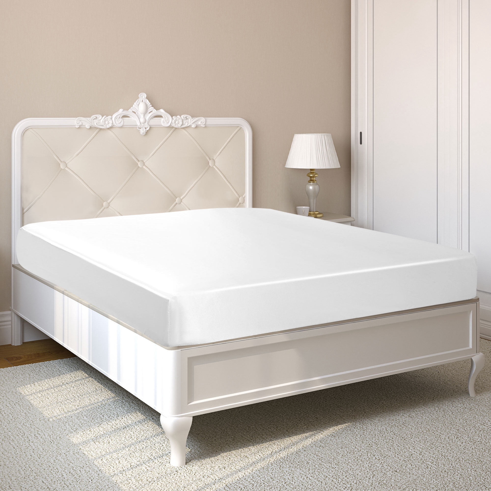 Unique Bargains 12" Large Pocket Satin Silk Fitted Sheet King Pearl White