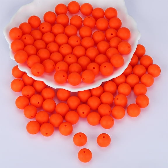 Round Silicone Focal Beads Orange Red 15mm Hole: 2mm 100pcs