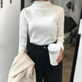 thumbnail image 2 of Women's Plain T-Shirt Blouses Slim Fitted Long Sleeve Mock Turtle Neck Layering Fall Winter Cute Tee Tops,White,2XL, 2 of 4