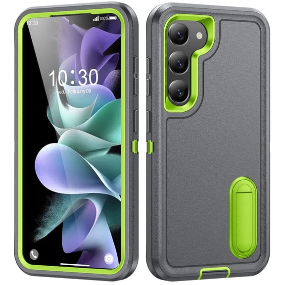 For Samsung Galaxy S23 Military Grade Dual Layer Shockproof Phone Case Build With Kickstand Dustproof Drop Proof Protective Cover for Galaxy S23 5G(Gray/Green)