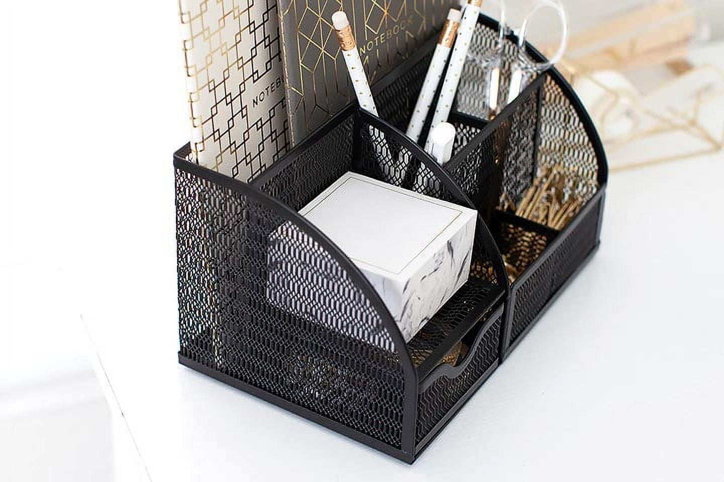 Designer Metal Desk Organizer - Metal with Black Finish - Desk Accessories - Unique Metal Mesh Design - Storage for Paper and Office Supplies
