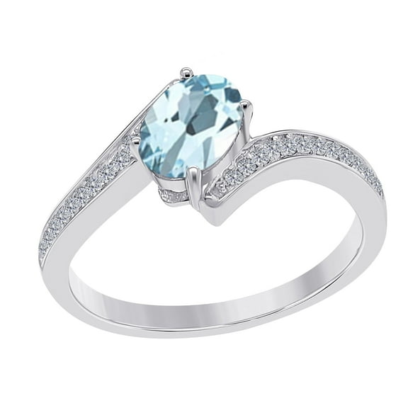 Mauli Jewels Engagement Rings for Women 1.05 Carat Aquamarine and Diamond Wedding Engagement Ring 4-Prong 10k Solid White Gold