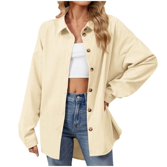 Erwazi Chemise Boutonnée Femme Surdimensionnée Décontractée en Tricot Manches Longues Coupe Ample Surchemise