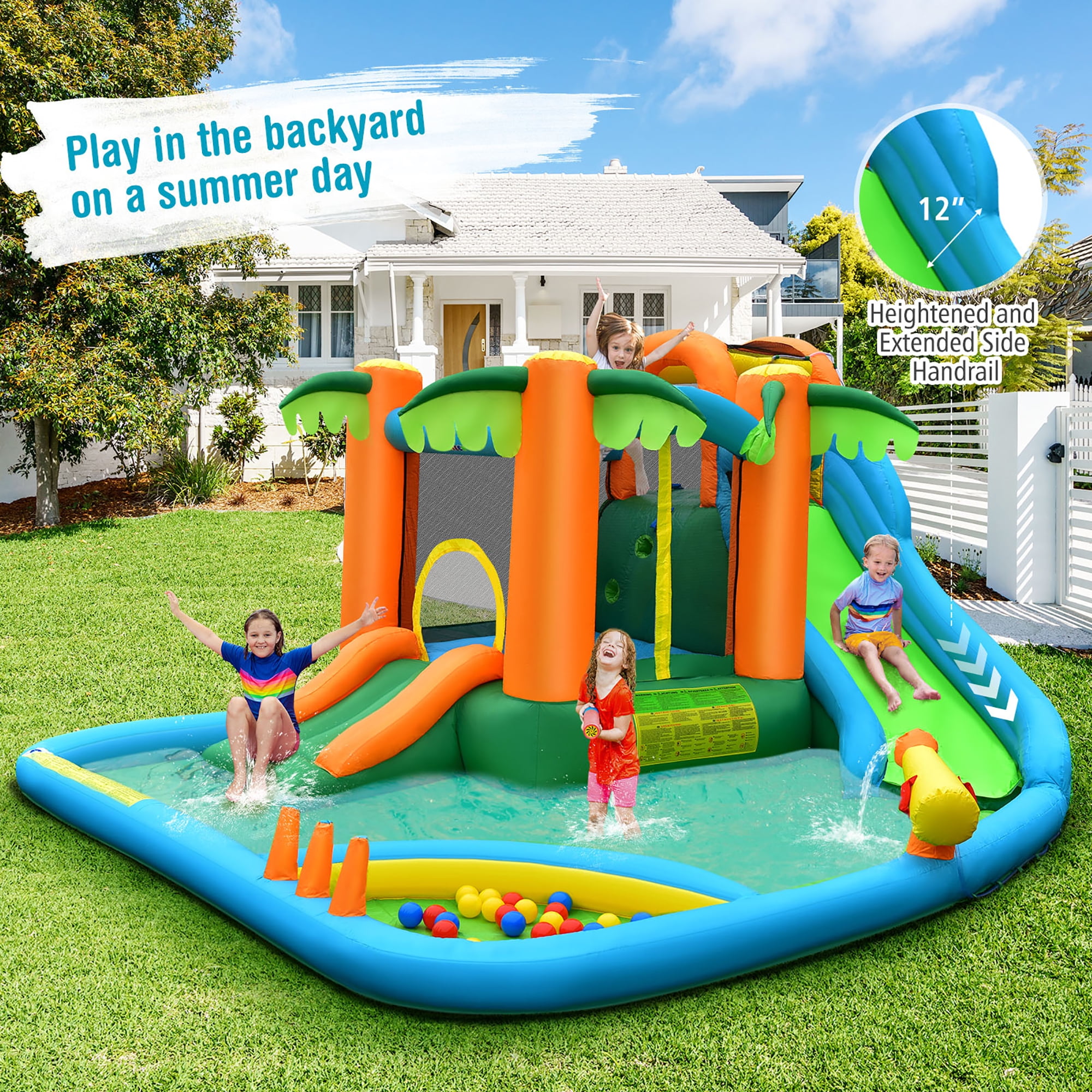 Costway Inflatable Water Slide Park Kid Bounce House Splash Pool with 780W Blower