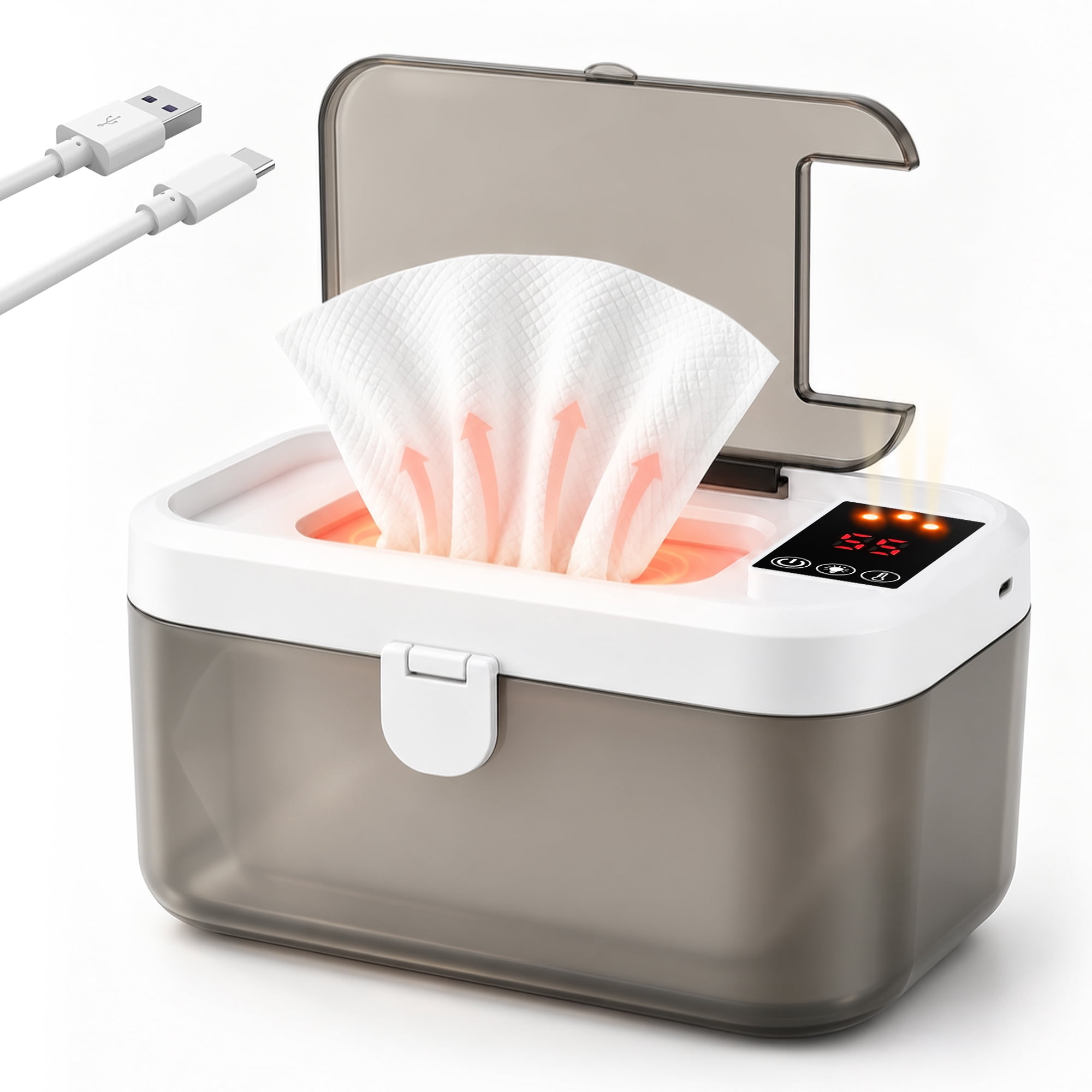 FVLOENG Baby Wipe Warmer Portable Diaper Wipes Dispenser with Temperature Display, Adjustable Constant Heating, Soft Night Light, Large Capacity