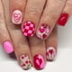 thumbnail image 4 of Uñas cortas cuadradas brillantes con diseño de corazones dulces, 24 piezas de uñas postizas decorativas, 4 of 8