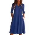 thumbnail image 1 of keepw Robe Couleur Unie Femmes Vêtements d'Été Robe à Manches Mi-Longues Bleu XXL, 1 of 6
