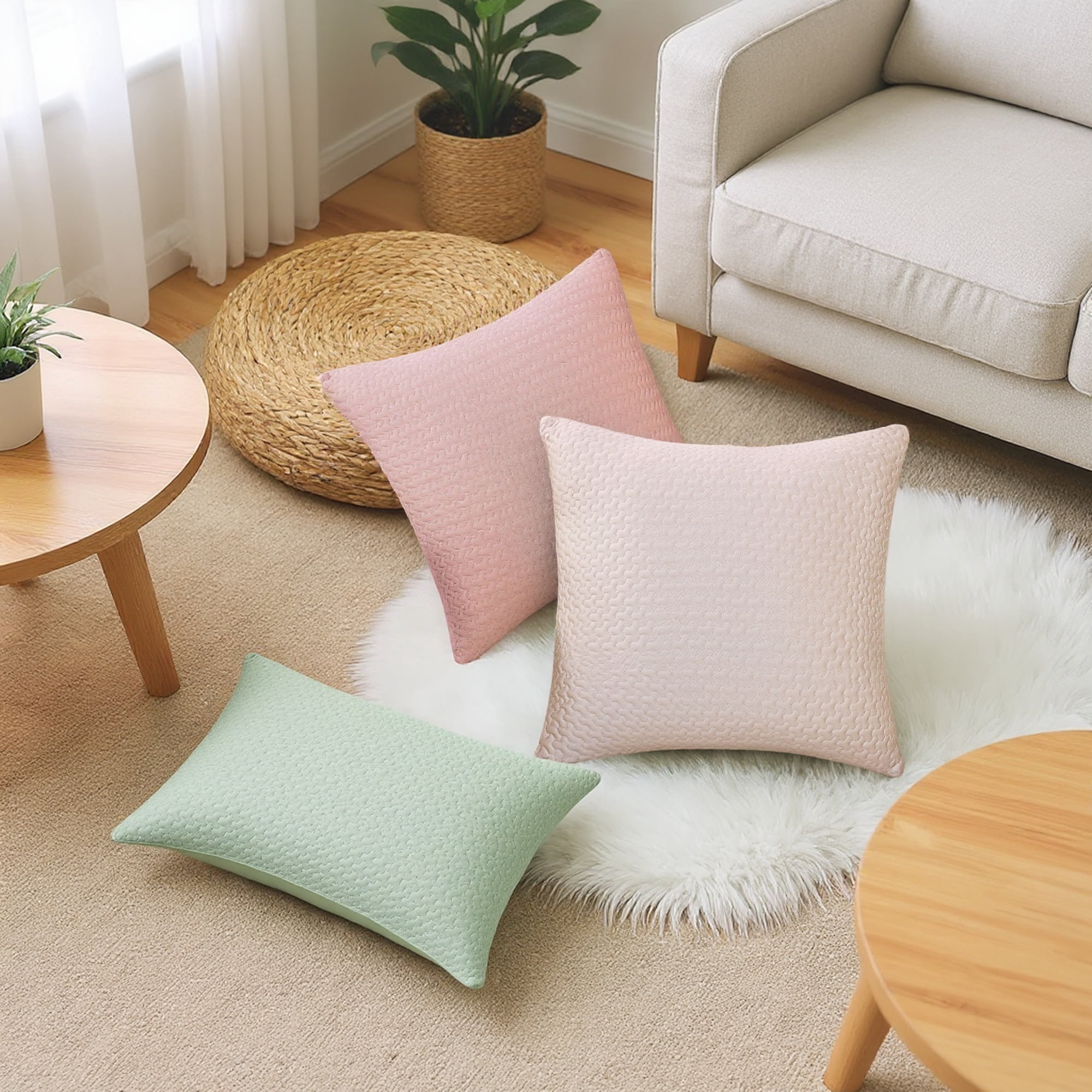 Unique Bargains Soft Set of 2 Modern Geometric Cushion Cases Cover Pink 16" x 16"