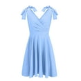 thumbnail image 3 of SMihono Women Summer Ruffle Dress V-Neck Sleeveless Solid Loose Fit Party Beach Mini Dresses A-Line Swing Short Dress Light Blue 4, 3 of 5