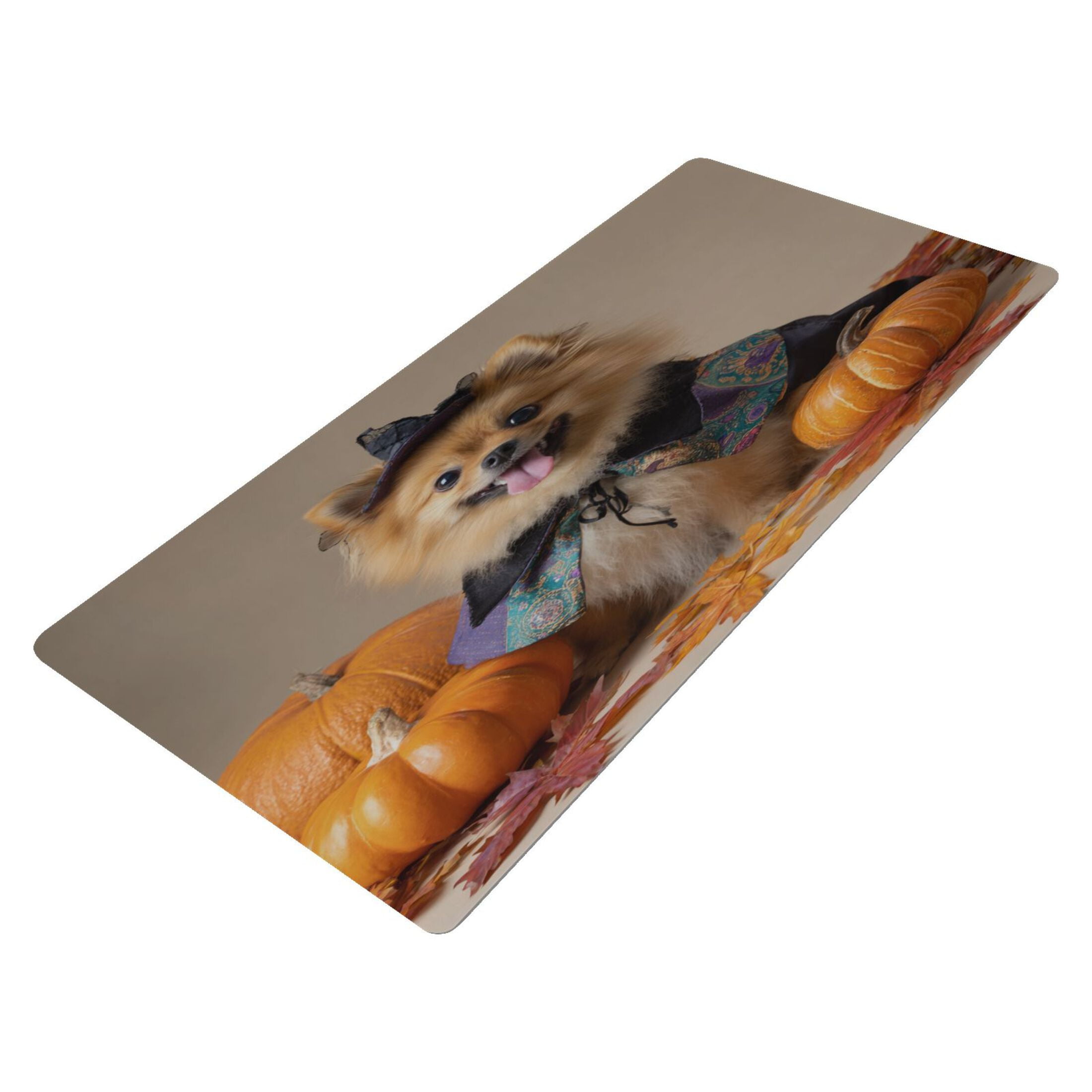Leather Keyboard and Mouse Desk Mat Office Desk Accessories Protective Office Desk Decor Desk Pad Mat for Gaming, Work from Home, Office Cute Pomeranian Dog and Pumpkins 16.5" x 35.4"