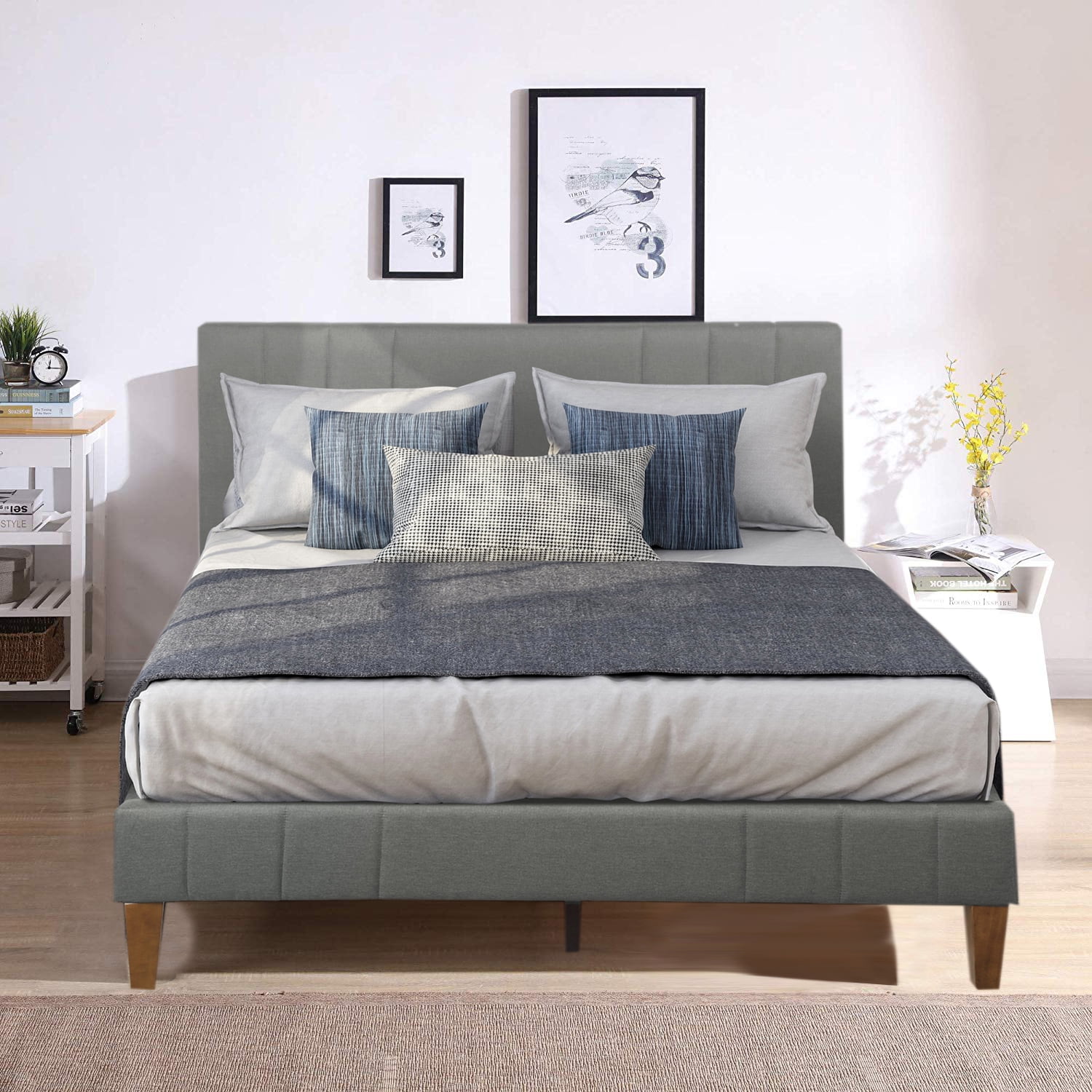 Details about    Twin/Full/Queen/King Size Platform Wood Bed Frame W/Headboard Upholstered Beds 