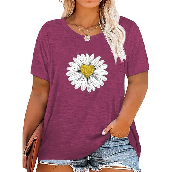 XCHQRTI Daisy T Shirts Women Plus Size Graphic Tshirts Casual Short Sleeve Oversized Tee