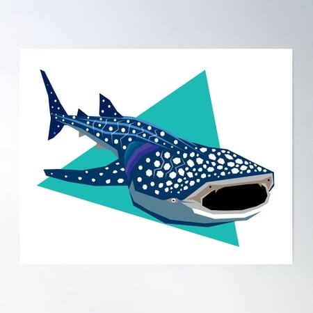 Whale Shark Geometric Art With Scientific Name Text And Background Teal Triangle Poster Wall Art, Modern Wall Decor For Living Room Bedroom, 24x36 UNFRAMED