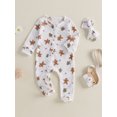 thumbnail image 2 of Newborn Baby Girls Christmas Print Footie Romper Waffle Long Sleeve Ruffle Jumpsuit Headband Set Fall Winter Clothes, 2 of 8