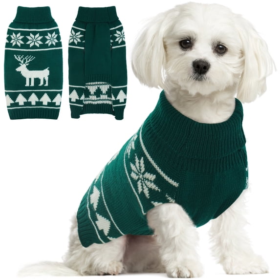 QBLEEV Dog Cat Sweater Christmas Snowflake Pet Warm Holiday Elk Knitwear Dog Sweater Soft Puppy Clothing Dog Winter Coat, Dog Turtleneck Cold Weather Outfit Pullover for Small Medium Dogs Cats