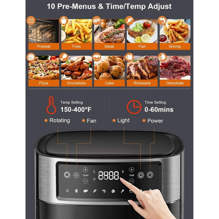 MOOSOO Air Fryer, 1600W Air Fryer Oven, 12.6 Quart Capacity, with  Rotisserie Dehydrator, Rich Accessories, LTEC 