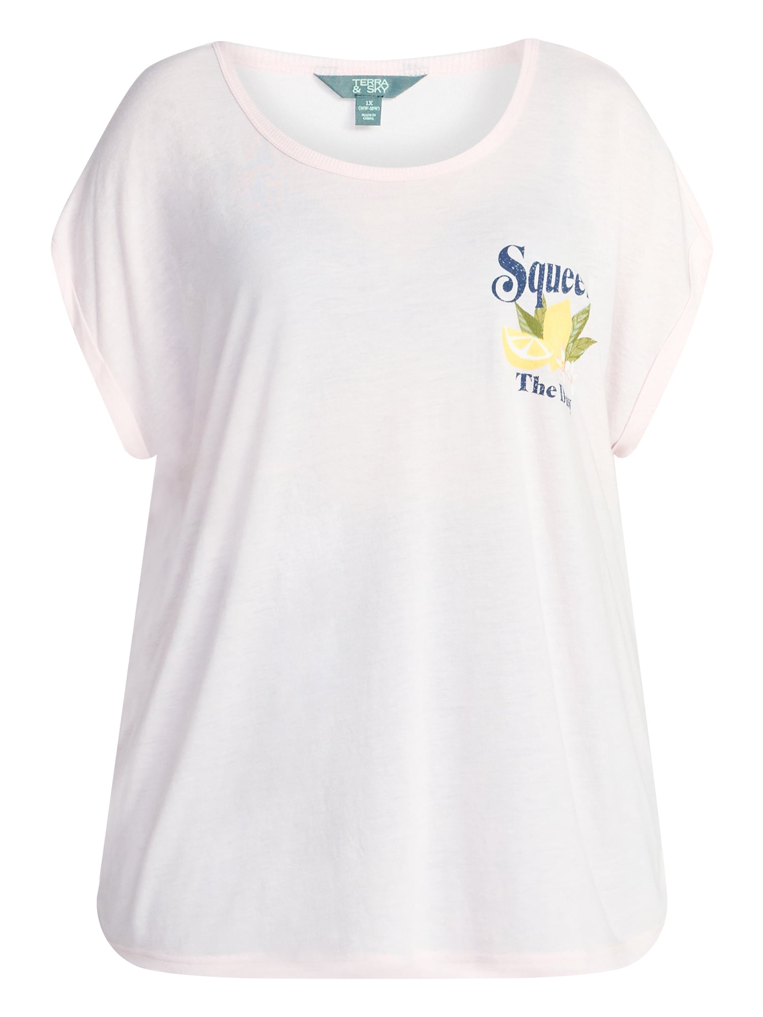 Terra & Sky Women's Plus Lemons Graphic Tee with Short Sleeves, Sizes 0X-5X