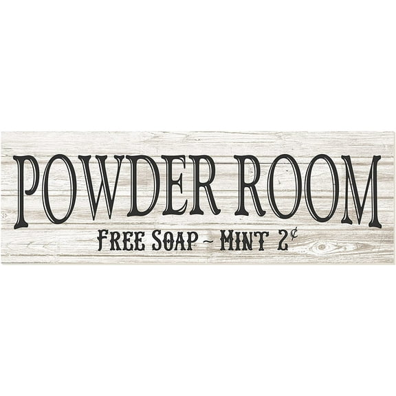 Powder Room Rustic Wood Wall Sign 6x18 (White)…