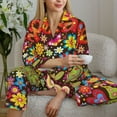 thumbnail image 6 of Fuzoiu Hippie Peace Love Print Women's Long-Sleeved Pajama,Lounge Button Down Nightwear,Womens Notch Collar Pajama Set-, 6 of 7