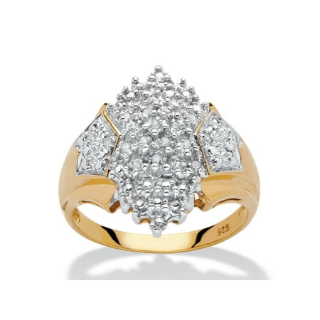 Sterling Silver Single Cluster Ring - 1/10 TCW Diamond Accent Cluster Ring in 18k Yellow Gold over Sterling Silver