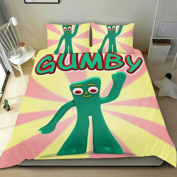 El Show de Gumby Conjunto de sábanas temático, trío de piezas, cómodo y amigable con la piel, diseño único, regalo de decoración para el hogar para familiares, amigos y fans, 90 cm * 190 cm
