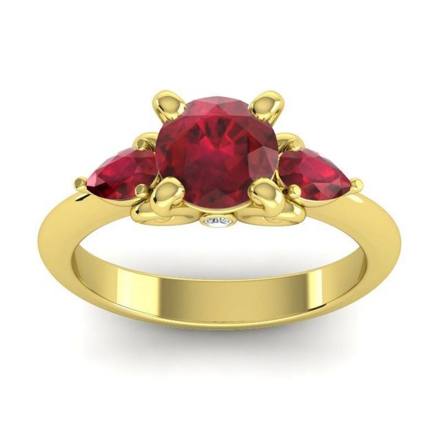 Diamond-Capitals 2.50 Carat Fine Round Cut Red Ruby & Red Ruby Gemstone Anniversary Ring for Ladies Solid 14K Yellow Gold Size 8.5