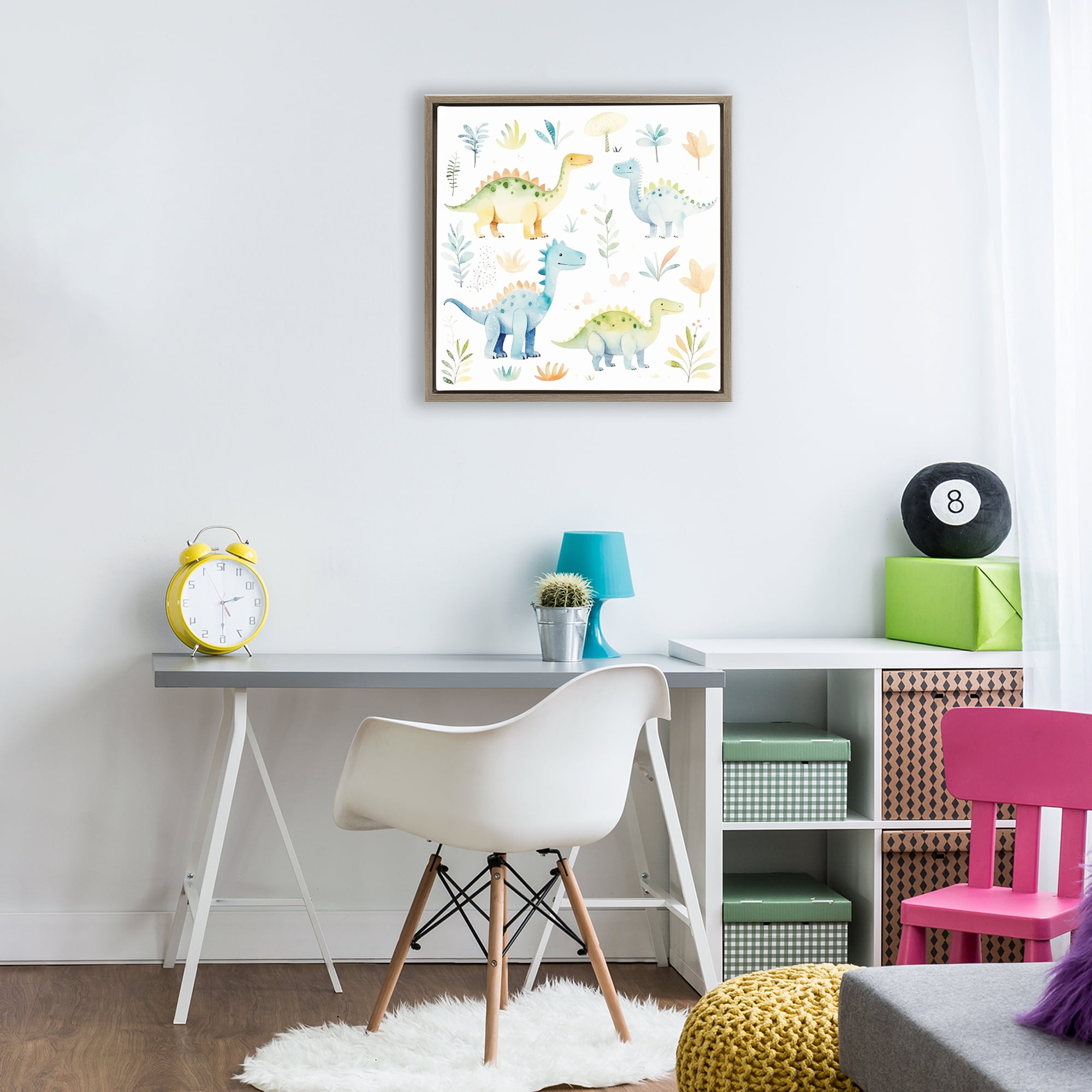Stupell Industries Different Dinosaur Wonders Brown Framed Floater Canvas Wall Art, design by Lazar Studio