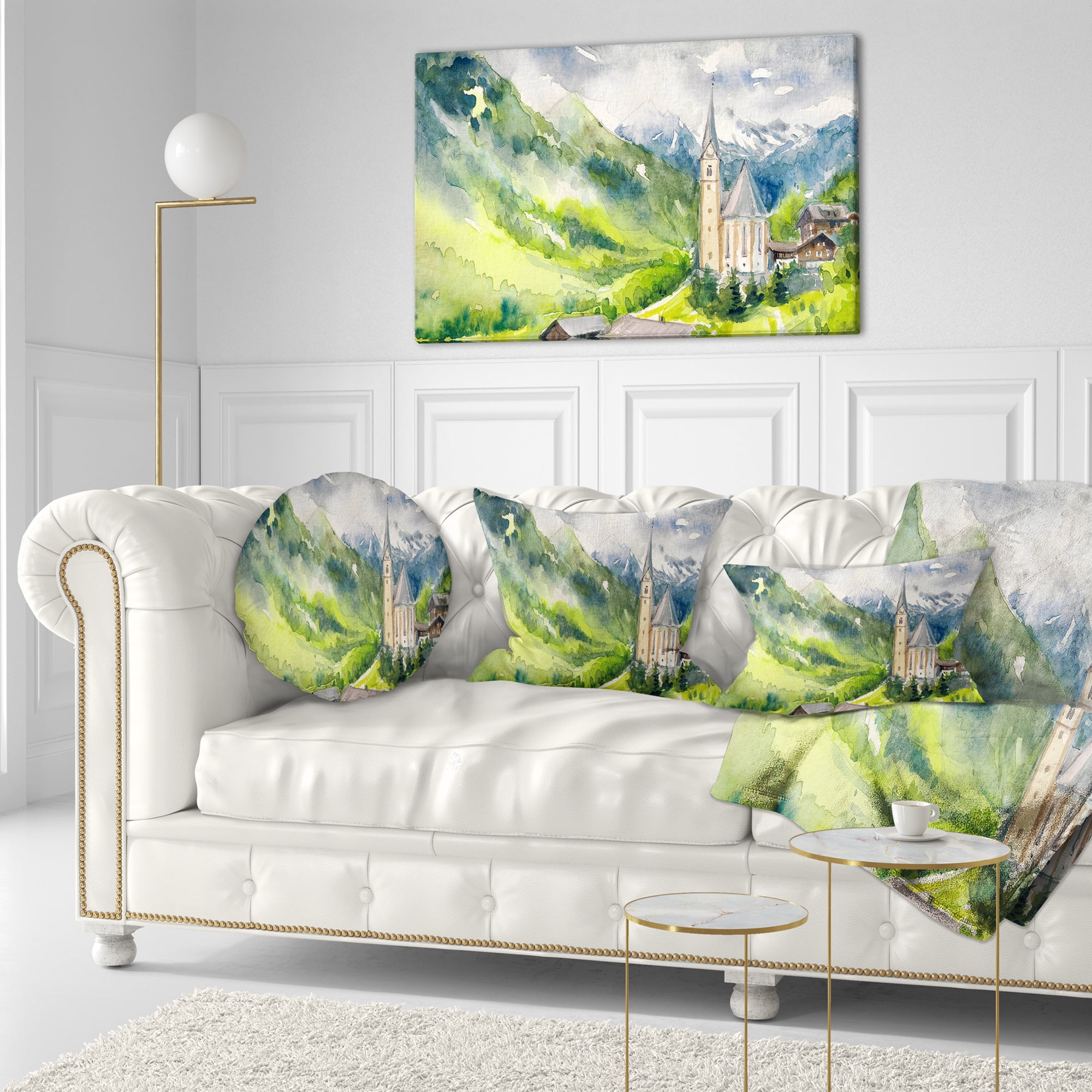 Designart Village Heiligenblut Watercolor - Landscape Painting Throw Pillow - 12x20