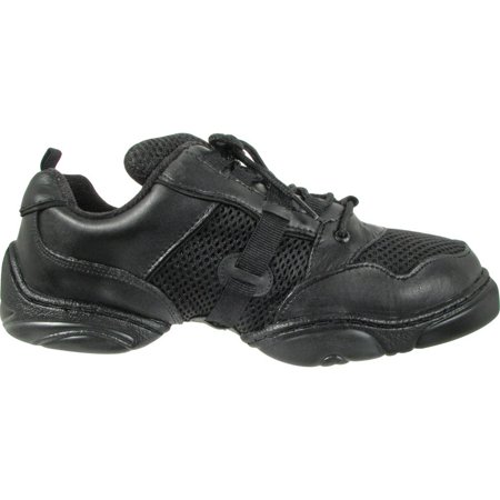 Black Leather Mesh Upper Split Rubber Sole Dance Jazz Sneakers 11.5