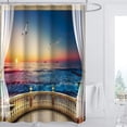 thumbnail image 4 of Cortina de baño de poliéster impresa con ganchos Macarena granja Oceano 70,87x70,87 pulgadas, 4 of 7