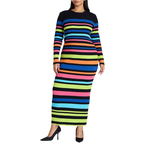 ELOQUII Women's Plus Size Variegated Stripe Maxi Dress