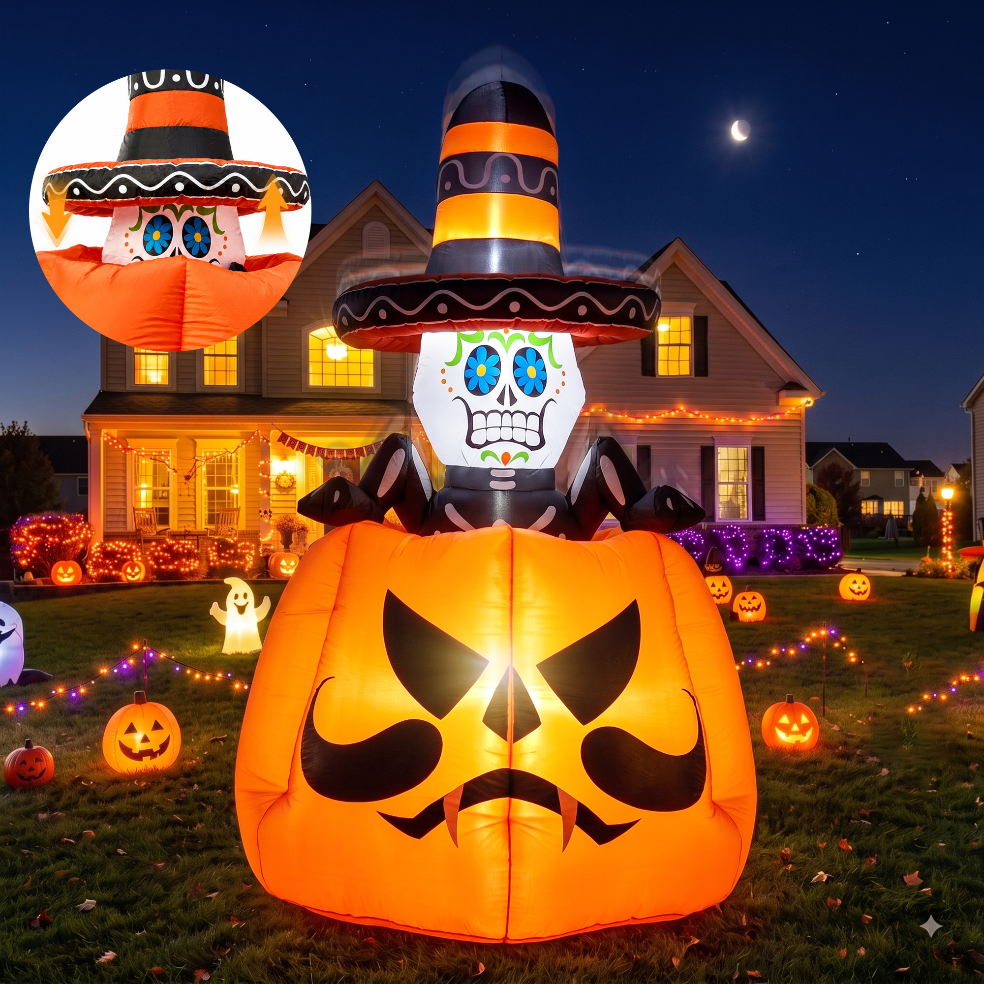 GVDV 6ft Animated Halloween Pumpkin Skull Inflatable with LEDs photo 4