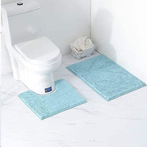 Bath Mat Non Slip Bathroom Mat Waterproof Bath Rugs Bathroom Absorbent Soft Foot Bath two-piece Blue