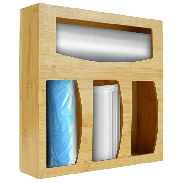 Ziplock Bag Storage Organizer for Kitchen Drawer Bamboo Premium Food Storage Bag Organizer Holders and Dispenser Compatible with Gallon Sandwich Quart Snack & Variety Size